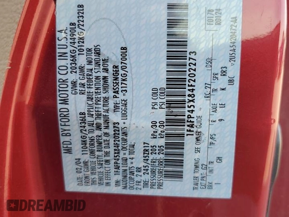 2004 Ford Mustang GT Deluxe z VIN 1FAFP45X84F202273, wystawiony jako Copart lot #49406785 z przebiegiem 92 424 mil mil oraz Szkody całkowita. Historia ofert i sprzedaży dostępna na DreamBid. Obrazek 12.