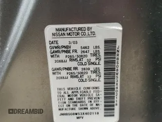 2003 Infiniti FX Options with VIN JNRBS08W53X402118, listed as a Copart auction lot 77311794 with Not Provided miles and Non Repairable. Bid and sale history available at DreamBid. Image 14.