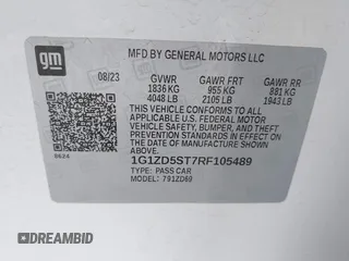 2024 Chevrolet Malibu LT with VIN 1G1ZD5ST7RF105489, listed as a IAAI auction lot 42208886 with 45,694 mi miles and . Bid and sale history available at DreamBid. Image 9.