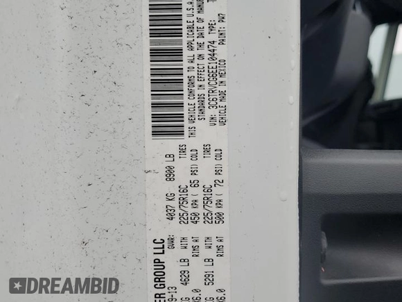 2014 Ram ProMaster Cargo with VIN 3C6TRVCG6EE104474, listed as a Copart auction lot 43666245 with 79,078 mi miles and Clean Title. Bid and sale history available at carsss.com. Image 13.