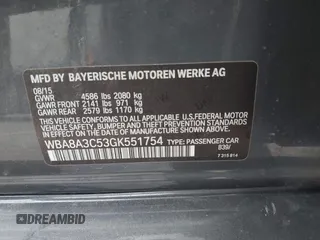 2016 BMW 3 Series 320i xDrive z VIN WBA8A3C53GK551754, wystawiony jako IAAI lot #42399516 z przebiegiem 135 571 mil mil oraz . Historia ofert i sprzedaży dostępna na DreamBid. Obrazek 9.