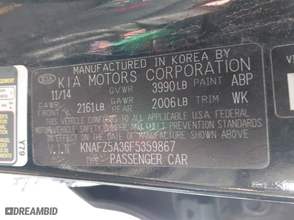 2015 Kia Forte 5-Door SX with VIN KNAFZ5A36F5359867, listed as a IAAI auction lot 41713090 with 72,048 mi miles. Bid and sale history available at carsss.com. Image 9.