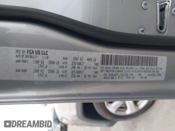 2018 Jeep Compass Altitude with VIN 3C4NJDBB5JT259158, listed as a IAAI auction lot 41752829 with 71,008 mi miles and . Bid and sale history available at carsss.com. Image 9.