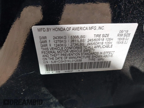 2019 Acura MDX с VIN 5J8YD3H31KL012538, выставлен на аукционе IAAI как лот 42080282 с пробегом 78 574 миль миль и . История ставок и продаж доступна на DreamBid. Изображение 9.