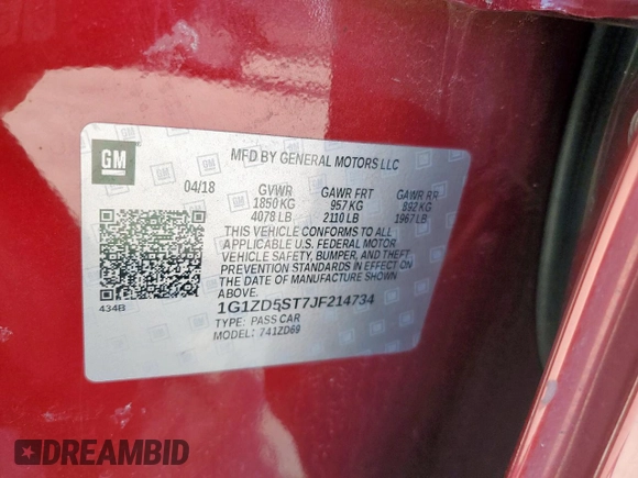 2018 Chevrolet Malibu LT with VIN 1G1ZD5ST7JF214734, listed as a Copart auction lot 47890315 with 138,565 mi miles and Salvage Title. Bid and sale history available at DreamBid. Image 12.