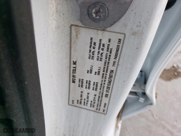 2020 Tesla Model 3 Standard Range Plus with VIN 5YJ3E1EA4LF597794, listed as a Copart auction lot 47782535 with 19,363 mi miles and Salvage Title. Bid and sale history available at carsss.com. Image 12.