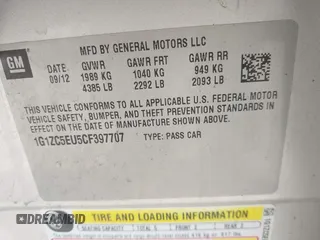 2012 Chevrolet Malibu 1LT with VIN 1G1ZC5EU5CF397707, listed as a IAAI auction lot 42054559 with 126,314 mi miles and . Bid and sale history available at DreamBid. Image 9.