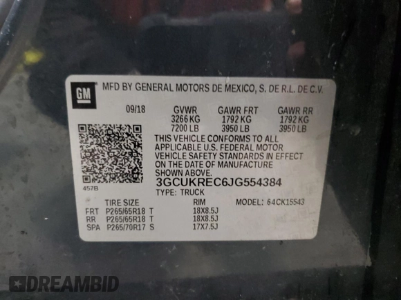 2018 Chevrolet Silverado 1500 LT with VIN 3GCUKREC6JG554384, listed as a Copart auction lot 56581445 with 178,611 mi miles and Clean Title. Bid and sale history available at DreamBid. Image 12.