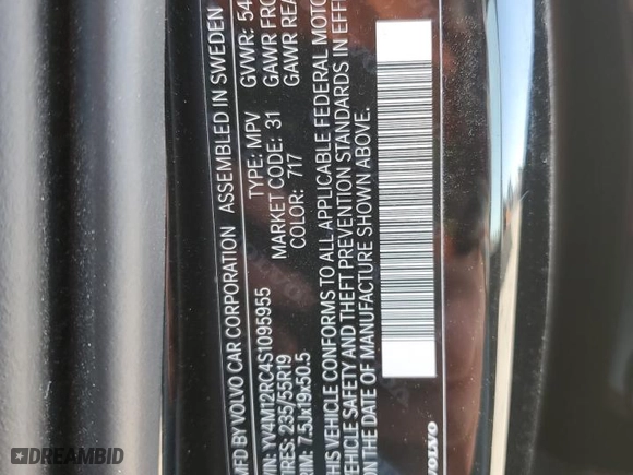2025 Volvo XC60 Plus with VIN YV4M12RC4S1095955, listed as a Copart auction lot 43575145 with 2,343 mi miles and Salvage Title. Bid and sale history available at carsss.com. Image 14.