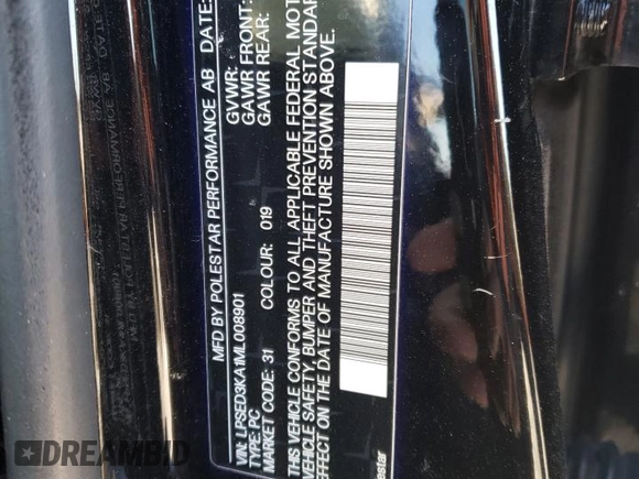 2021 Polestar 2 Launch Edition z VIN LPSED3KA1ML008901, wystawiony jako Copart lot #41523945 z przebiegiem Nie podano mil oraz Szkody całkowita. Historia ofert i sprzedaży dostępna na DreamBid. Obrazek 12.