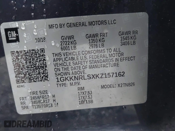 2019 GMC Acadia SLE z VIN 1GKKNRLSXKZ157162, wystawiony jako IAAI lot #41637488 z przebiegiem 53 687 mil mil oraz . Historia ofert i sprzedaży dostępna na DreamBid. Obrazek 9.