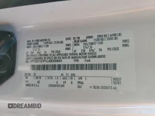2020 Ford F-150 XL z VIN 1FTEX1CP1LKE53603, wystawiony jako Copart lot #48457265 z przebiegiem 92 765 mil mil oraz Szkoda całkowita • Salvage title. Historia ofert i sprzedaży dostępna na DreamBid. Obrazek 12.