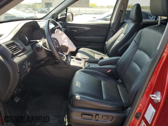 2023 Honda Ridgeline RTL-E with VIN 5FPYK3F76PB016502, listed as a Copart auction lot 54107235 with 27,516 mi miles and Salvage title. Bid and sale history available at DreamBid. Image 7.