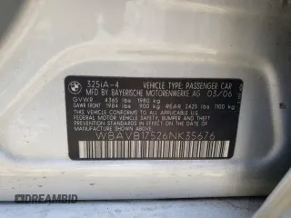 2006 BMW 3 Series 325i with VIN WBAVB17526NK35676, listed as a Copart auction lot 54720034 with 140,273 mi miles and Salvage Title. Bid and sale history available at carsss.com. Image 15.