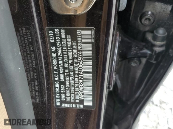 2010 Porsche Panamera S with VIN WP0AB2A71AL064974, listed as a Copart auction lot 53045525 with 44,181 mi miles and Salvage title. Bid and sale history available at DreamBid. Image 15.
