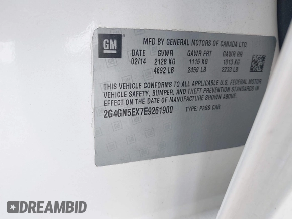 2014 Buick Regal Premium I with VIN 2G4GN5EX7E9261900, listed as a IAAI auction lot 42231313 with 111,720 mi miles and . Bid and sale history available at DreamBid. Image 9.