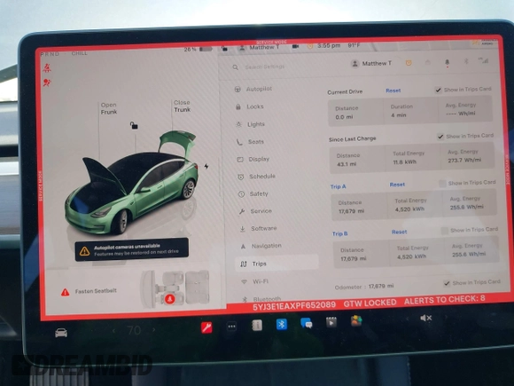 2023 Tesla Model 3 with VIN 5YJ3E1EAXPF652089, listed as a IAAI auction lot 42666520 with 17,679 mi miles and . Bid and sale history available at DreamBid. Image 19.