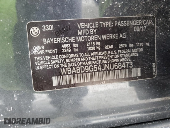 2018 BMW 3 Series 330i xDrive with VIN WBA8D9G54JNU68473, listed as a Copart auction lot 83262804 with 107,156 mi miles and Salvage Title. Bid and sale history available at carsss.com. Image 13.