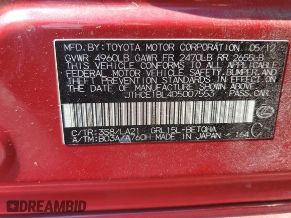 2013 Lexus GS 350 with VIN JTHCE1BL4D5007553, listed as a Copart auction lot 69993954 with 188,253 mi miles and Salvage Title. Bid and sale history available at carsss.com. Image 15.
