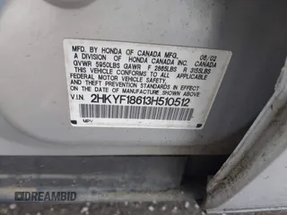2003 Honda Pilot EX z VIN 2HKYF18613H510512, wystawiony jako IAAI lot #41766690 z przebiegiem 234 023 mil mil oraz . Historia ofert i sprzedaży dostępna na DreamBid. Obrazek 9.