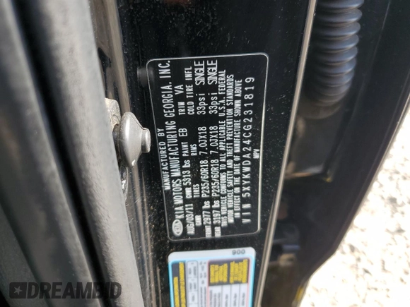2012 Kia Sorento SX with VIN 5XYKWDA24CG231819, listed as a Copart auction lot 54662245 with 186,149 mi miles and Clean Title. Bid and sale history available at carsss.com. Image 13.
