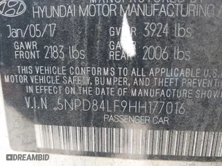 2017 Hyundai Elantra Limited with VIN 5NPD84LF9HH177016, listed as a IAAI auction lot 41677171 with 134,309 mi miles. Bid and sale history available at carsss.com. Image 9.