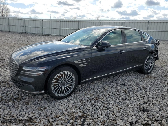 2023 Genesis Electrified G80 with VIN KMTGE4S10PU007449, listed as a Copart auction lot 50656154 with 5,828 mi miles and Non Repairable. Bid and sale history available at carsss.com. Image 1.