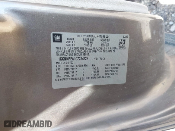 2012 Chevrolet Silverado 1500 Work Truck with VIN 1GCNKPEA1CZ234528, listed as a IAAI auction lot 42136038 with 187,912 mi miles and . Bid and sale history available at DreamBid. Image 9.