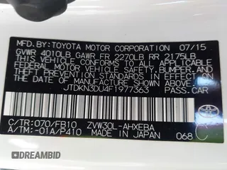 2015 Toyota Prius Four with VIN JTDKN3DU4F1977363, listed as a IAAI auction lot 42283570 with 185,992 mi miles and . Bid and sale history available at DreamBid. Image 9.