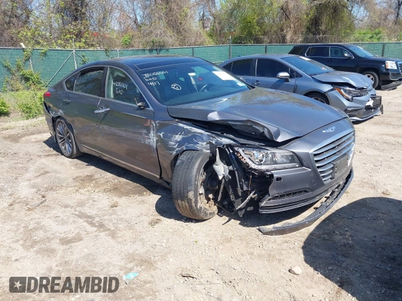 2015 Hyundai Genesis 3.8L with VIN KMHGN4JE5FU095721, listed as a IAAI auction lot 42055501 with 89,517 mi miles. Bid and sale history available at carsss.com. Image 1.