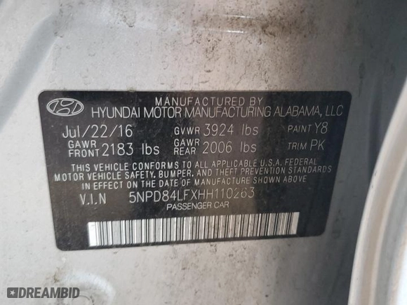 2017 Hyundai Elantra SE with VIN 5NPD84LFXHH110263, listed as a Copart auction lot 52234985 with 76,302 mi miles and Salvage Title. Bid and sale history available at carsss.com. Image 14.