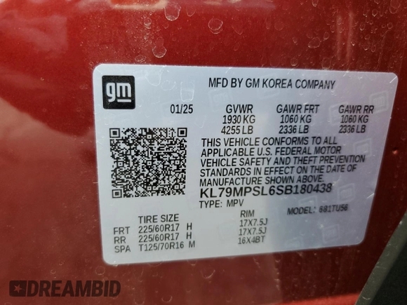 2025 Chevrolet TrailBlazer LT with VIN KL79MPSL6SB180438, listed as a Copart auction lot 54500075 with 1,608 mi miles and Clean Title. Bid and sale history available at DreamBid. Image 13.