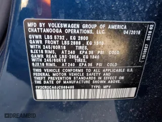 2018 Volkswagen Atlas 3.6L V6 SE with VIN 1V2CR2CA0JC569495, listed as a Copart auction lot 45396035 with 96,474 mi miles and Salvage Title. Bid and sale history available at carsss.com. Image 13.