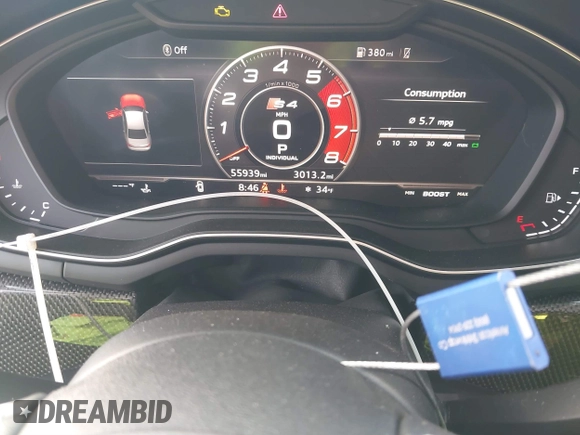2019 Audi S4 Premium Plus z VIN WAUB4AF41KA000919, wystawiony jako IAAI lot #41315842 z przebiegiem 55 939 mil mil oraz . Historia ofert i sprzedaży dostępna na DreamBid. Obrazek 7.