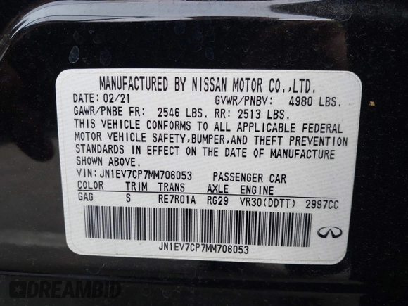 2021 Infiniti Q50 Signature Edition with VIN JN1EV7CP7MM706053, listed as a IAAI auction lot 42036446 with 26,392 mi miles and . Bid and sale history available at DreamBid. Image 9.