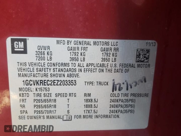 2014 Chevrolet Silverado 1500 LT with VIN 1GCVKREC2EZ203353, listed as a Copart auction lot 80344264 with 82,984 mi miles and Salvage Title. Bid and sale history available at DreamBid. Image 13.