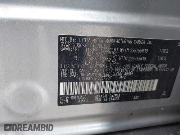2023 Toyota RAV4 XLE Premium with VIN 2T3A1RFV1PC357297, listed as a IAAI auction lot 42056638 with 22,414 mi miles and . Bid and sale history available at DreamBid. Image 9.
