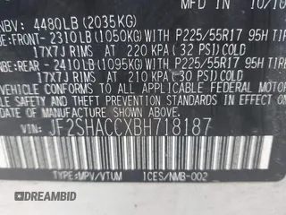 2011 Subaru Forester 2.5X Premium with VIN JF2SHACCXBH718187, listed as a IAAI auction lot 38508312 with 219,724 mi miles. Bid and sale history available at carsss.com. Image 9.