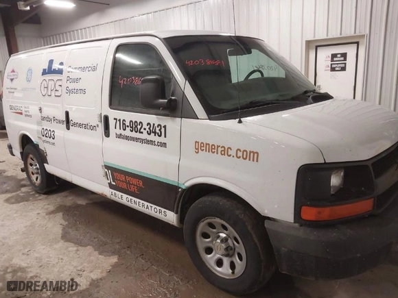 2012 Chevrolet Express Cargo Van with VIN 1GCSGAFX6C1167511, listed as a IAAI auction lot 42038681 with 281,334 mi miles. Bid and sale history available at carsss.com. Image 1.