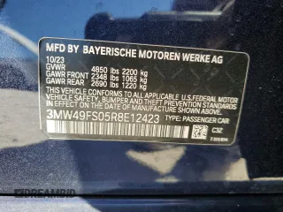 2024 BMW 3 Series M340i with VIN 3MW49FS05R8E12423, listed as a Copart auction lot 49777375 with 0 mi miles and Salvage Title. Bid and sale history available at carsss.com. Image 14.