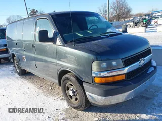 2004 Chevrolet Express Cargo Van with VIN 1GCFG15X041126375, listed as a IAAI auction lot 41413032 with 154,523 mi miles. Bid and sale history available at carsss.com. Image 1.