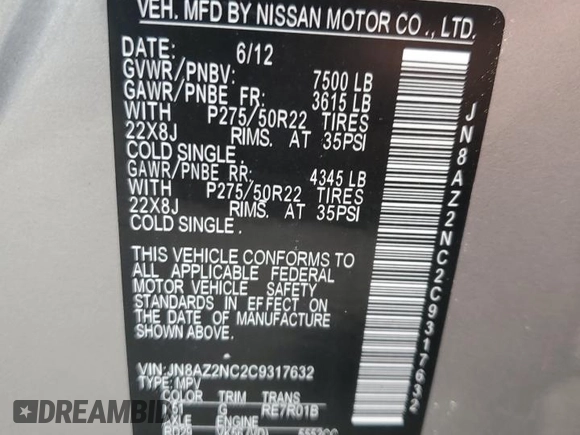 2012 Infiniti QX56 8-passenger with VIN JN8AZ2NC2C9317632, listed as a Copart auction lot 65179675 with 166,857 mi miles and Clean title. Bid and sale history available at DreamBid. Image 14.