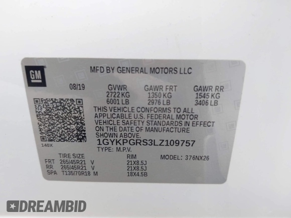 2020 Cadillac XT6 AWD Sport with VIN 1GYKPGRS3LZ109757, listed as a IAAI auction lot 42591551 with 147,241 mi miles and . Bid and sale history available at DreamBid. Image 9.