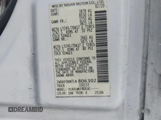 2020 Nissan NV Cargo SV z VIN 1N6BF0KM7LN806302, wystawiony jako IAAI lot #42239491 z przebiegiem 136 204 mil mil oraz . Historia ofert i sprzedaży dostępna na DreamBid. Obrazek 9.