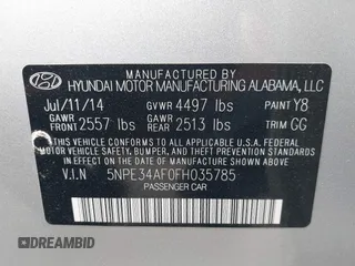 2015 Hyundai Sonata Limited with VIN 5NPE34AF0FH035785, listed as a IAAI auction lot 42082394 with 151,370 mi miles and . Bid and sale history available at DreamBid. Image 9.