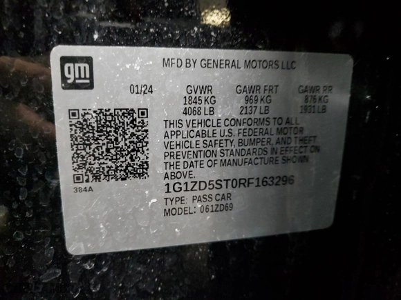 2024 Chevrolet Malibu LT with VIN 1G1ZD5ST0RF163296, listed as a Copart auction lot 50313895 with 0 mi miles and Non Repairable. Bid and sale history available at carsss.com. Image 13.