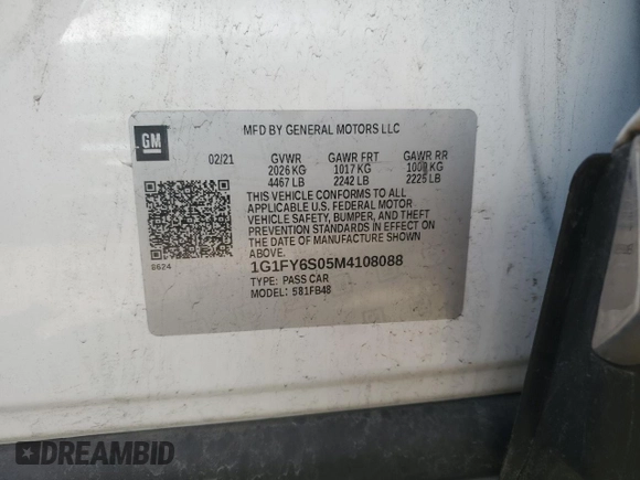 2021 Chevrolet Bolt EV LT with VIN 1G1FY6S05M4108088, listed as a Copart auction lot 48867605 with 25,121 mi miles and Salvage Title. Bid and sale history available at carsss.com. Image 12.
