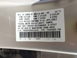 2014 Honda Accord EX-L with VIN 1HGCR2F89EA238038, listed as a IAAI auction lot 42111345 with 97,112 mi miles and . Bid and sale history available at carsss.com. Image 9.