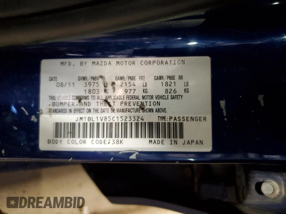 2012 Mazda 3 i Touring with VIN JM1BL1V85C1523324, listed as a Copart auction lot 54418625 with 193,342 mi miles and Salvage Title. Bid and sale history available at carsss.com. Image 13.