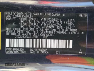 2010 Lexus RX 350 with VIN 2T2ZK1BA8AC040987, listed as a Copart auction lot 47974085 with 193,343 mi miles and Salvage Title. Bid and sale history available at DreamBid. Image 13.